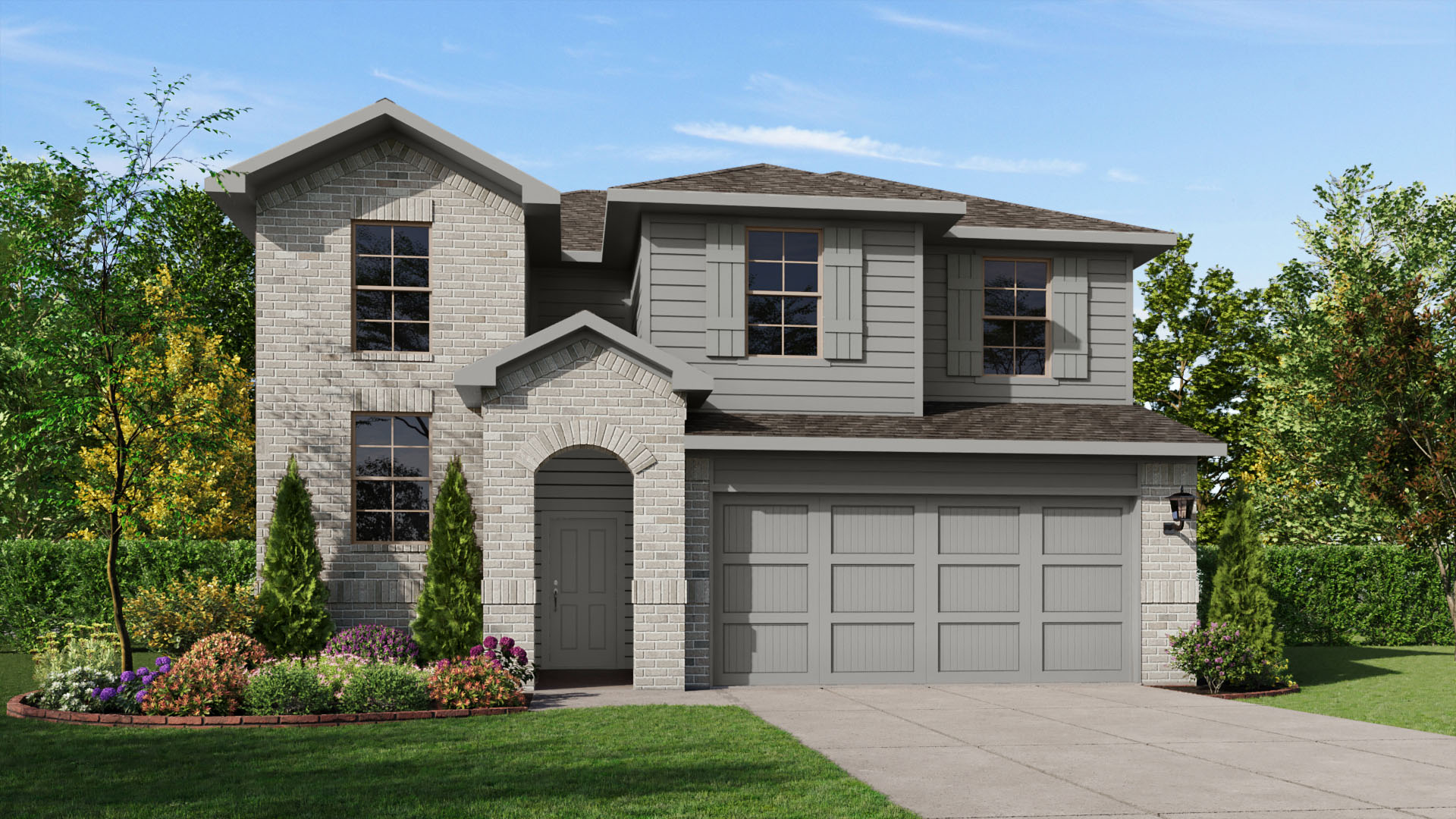 Exterior rendering of two story modern brick home