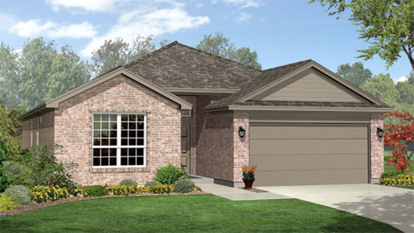 Single story brick home rendering