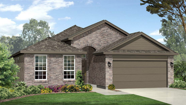 Exterior rendering of single story modern brick style home