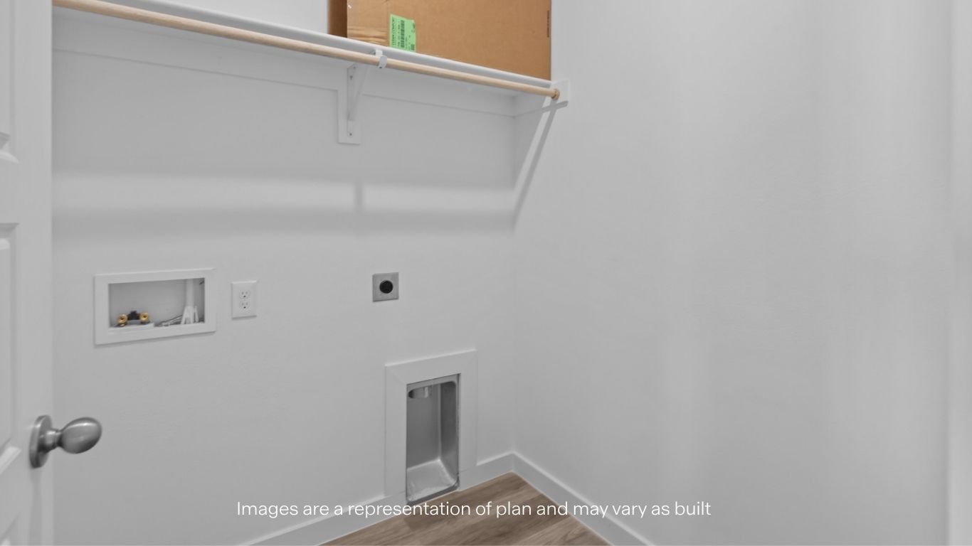 utility closet for washer and dryer hookups, extra storage space shelf above.