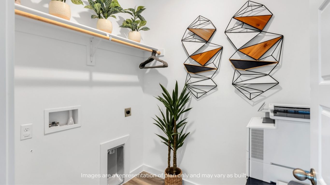 utility closet for washer and dryer hookups, extra storage space shelf above.
