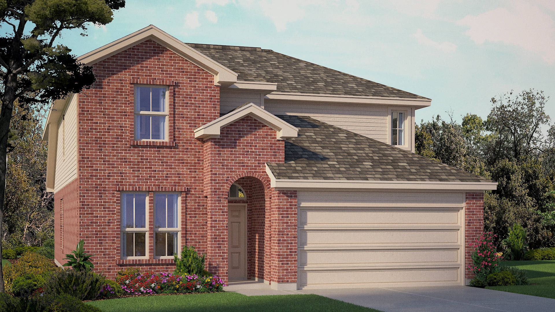 Exterior rendering of two story modern brick home