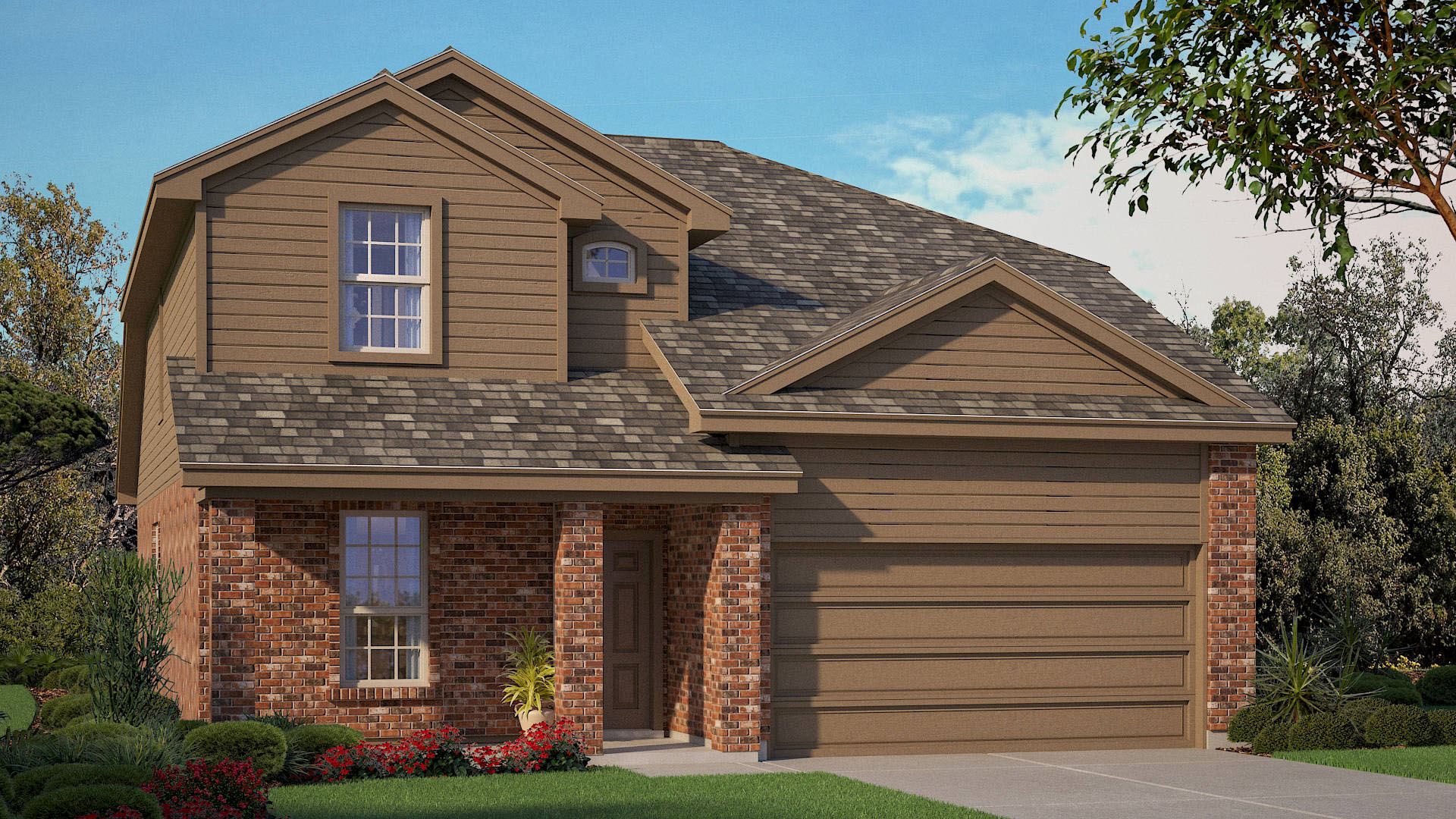 Exterior rendering of two story modern brick home
