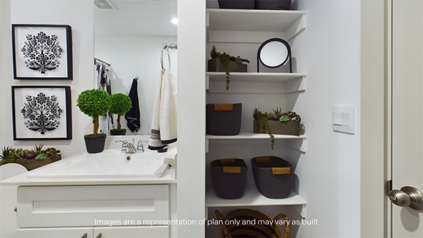 Guest bathroom with built in vanity and combination bathtub shower