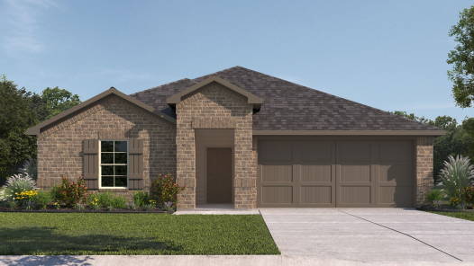 Exterior rendering elevation A of single story modern brick style home