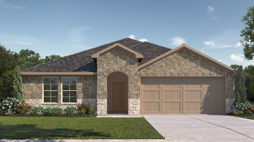 Exterior rendering of elevation B of single story modern brick style home