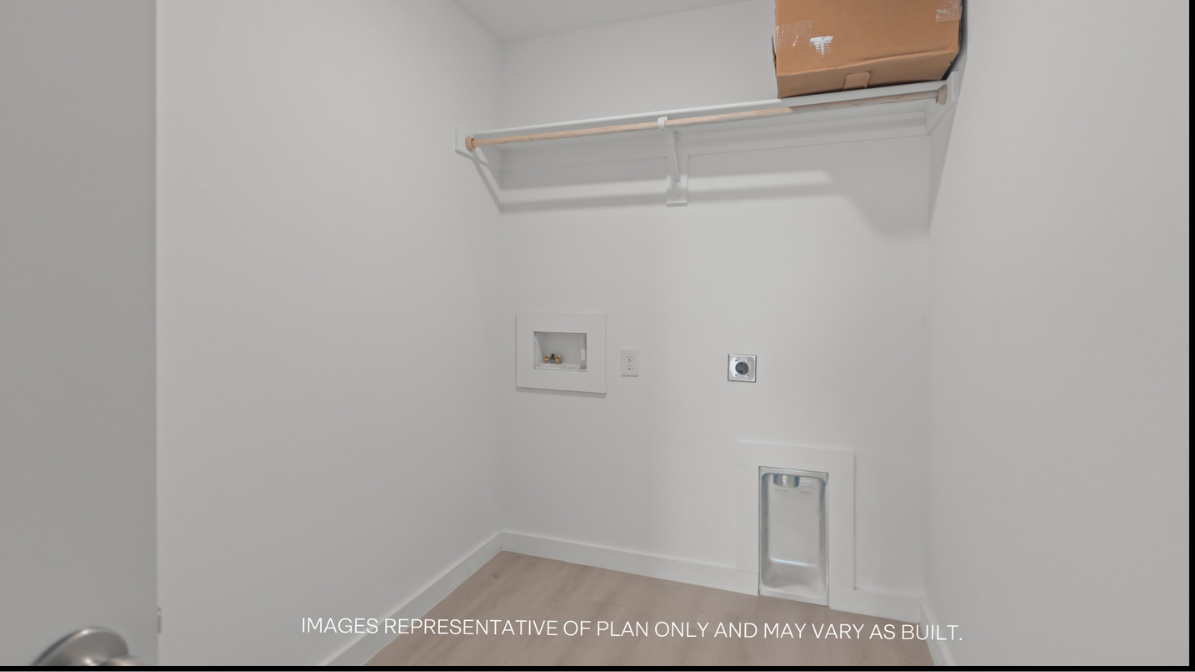 utility closet for washer and dryer hookups, extra storage space shelf above.