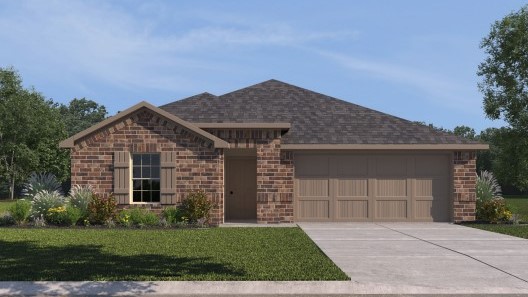 Exterior rendering of single story modern brick style home