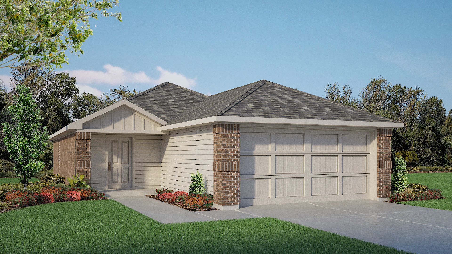 Exterior of single story modern brick style home