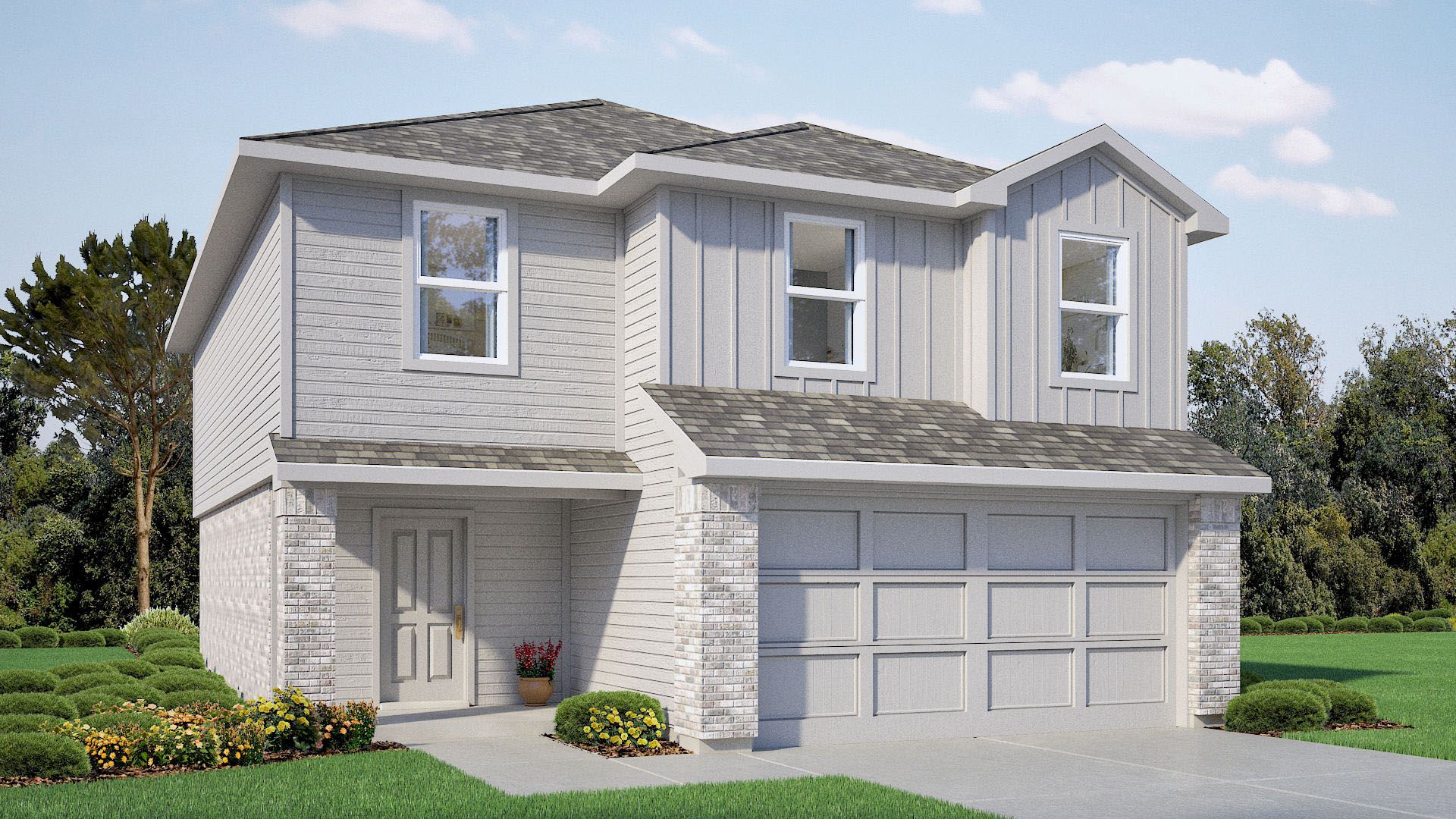 Exterior rendering of two story modern brick home