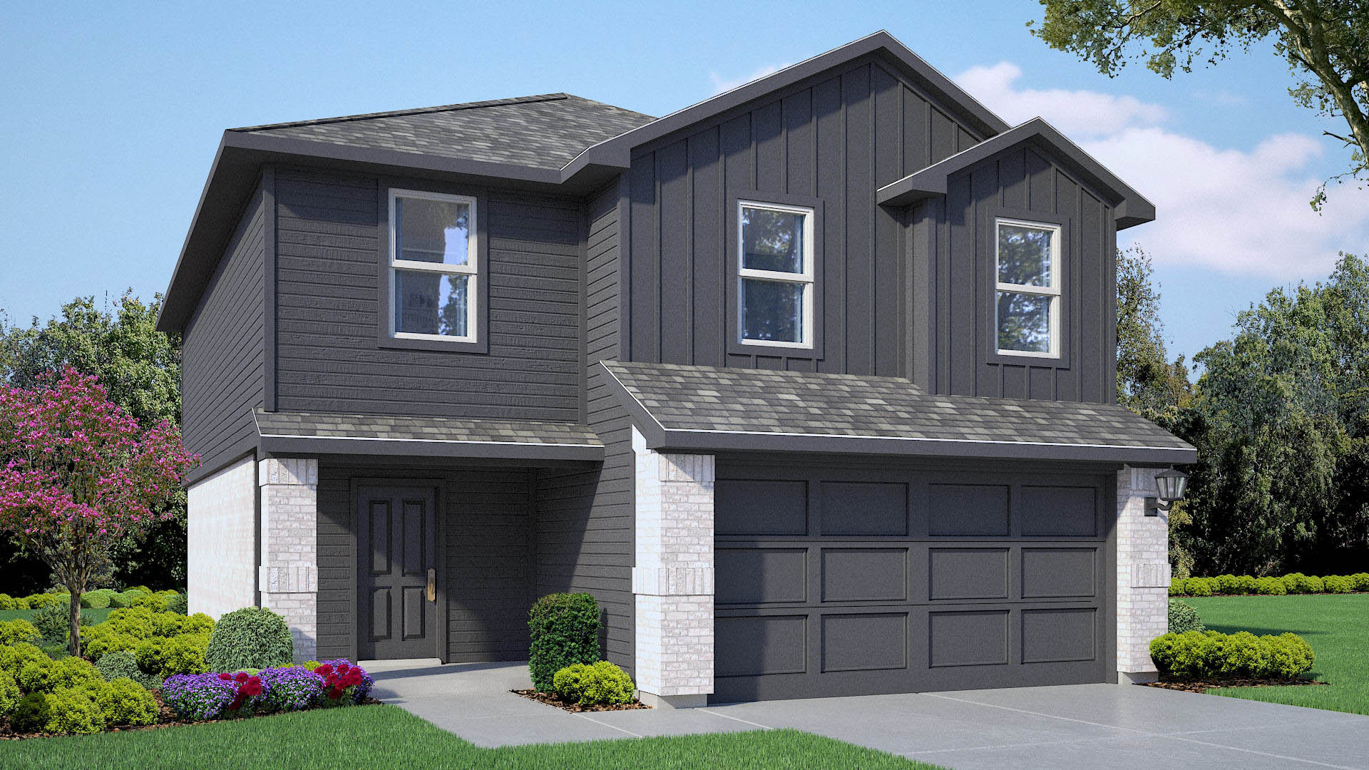 Exterior rendering of two story modern brick home