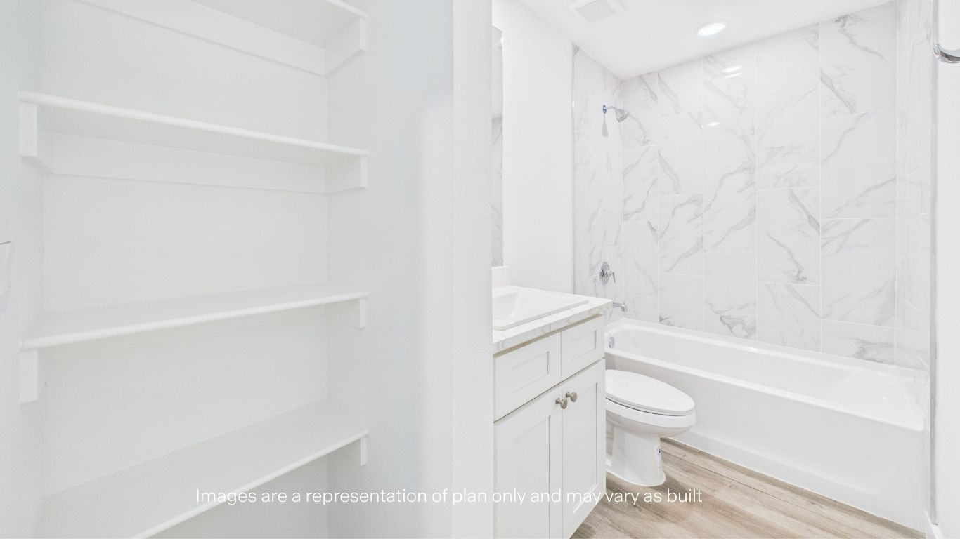 Guest bathroom with built in storage and vanity