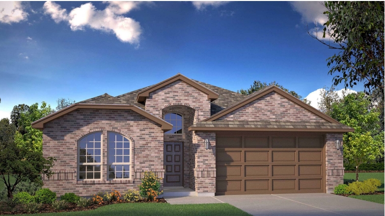 Exterior rendering of single story modern brick style home