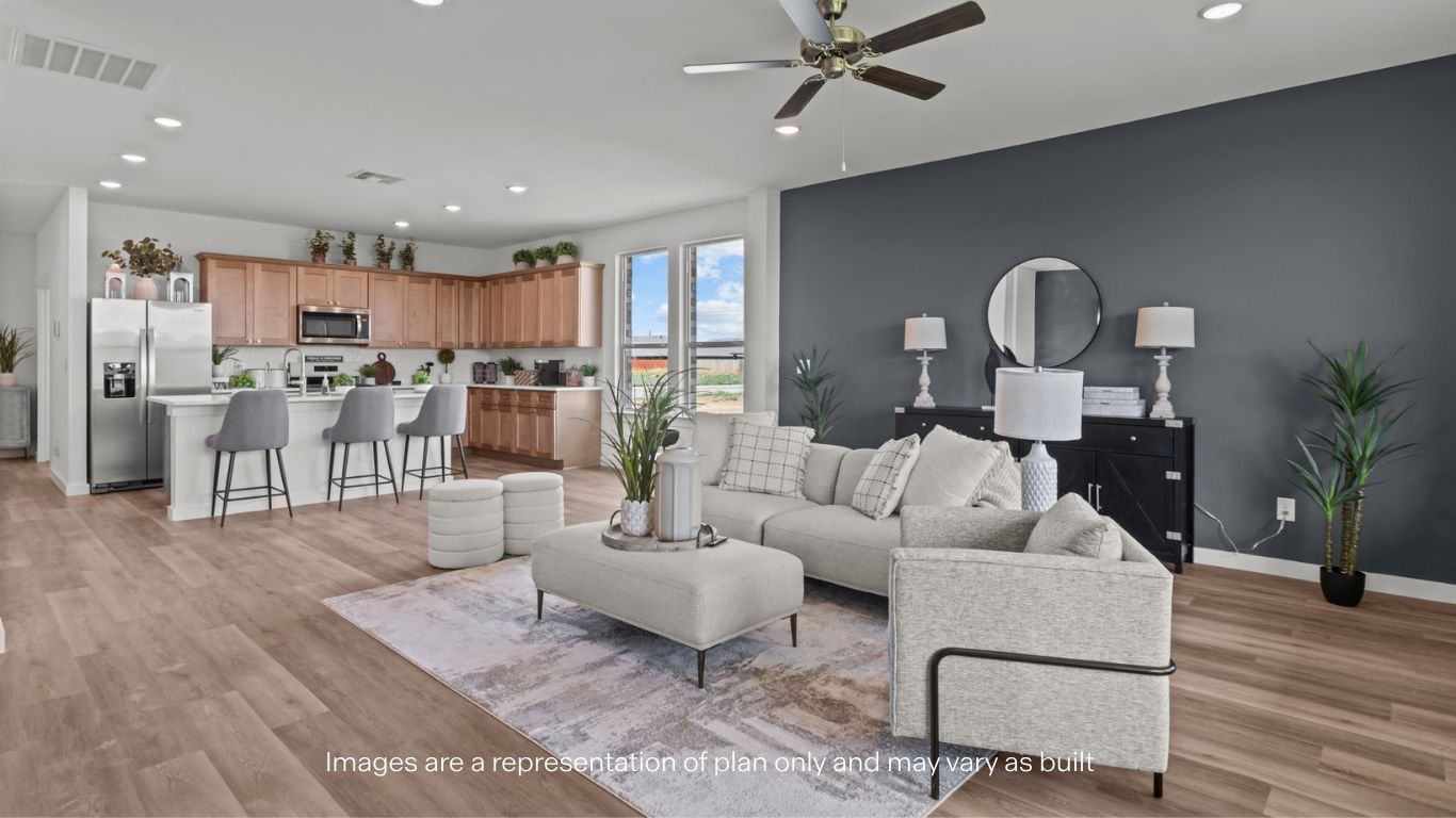 Open concept kitchen, living, family, and dining room space