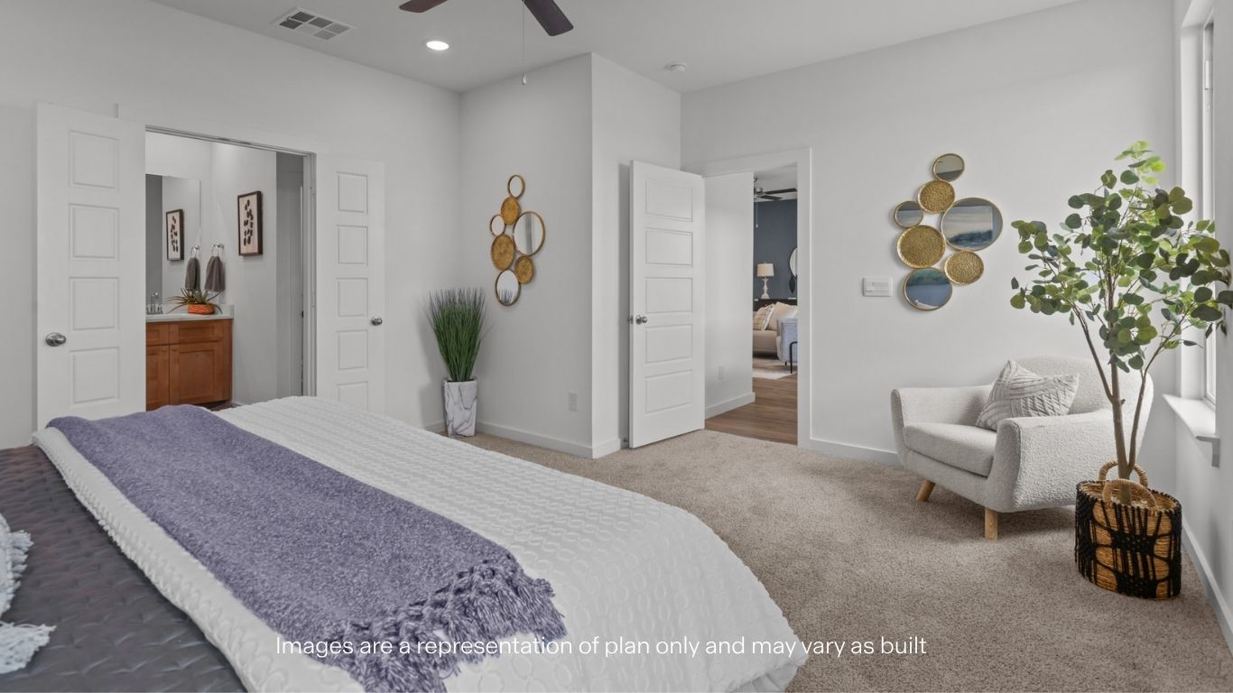 Primary bedroom with private attached bathroom and walk-in closet