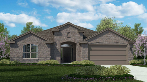 Single- story home with brick,covered patio and two car garage