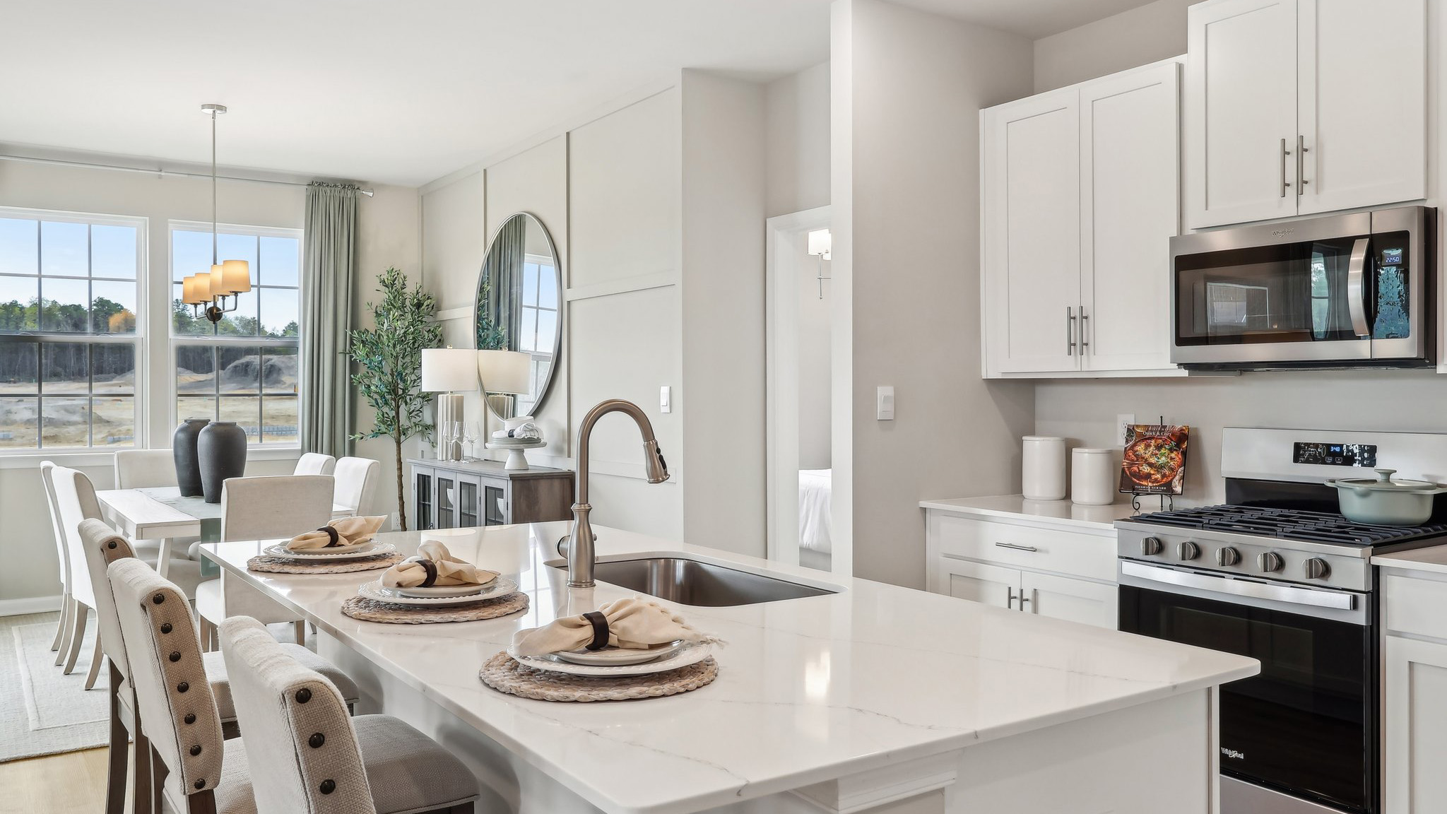 spacious kitchen island with seating