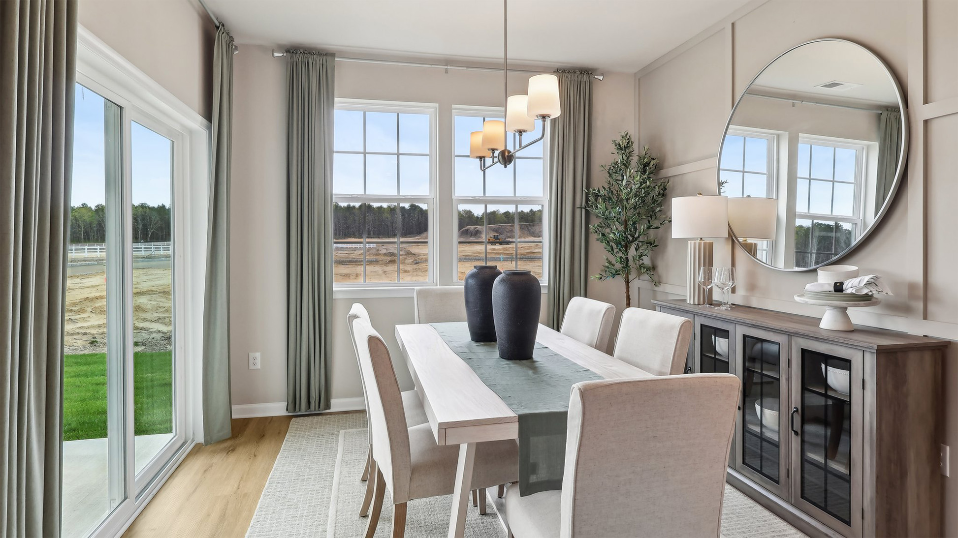 modern dining room with large windows