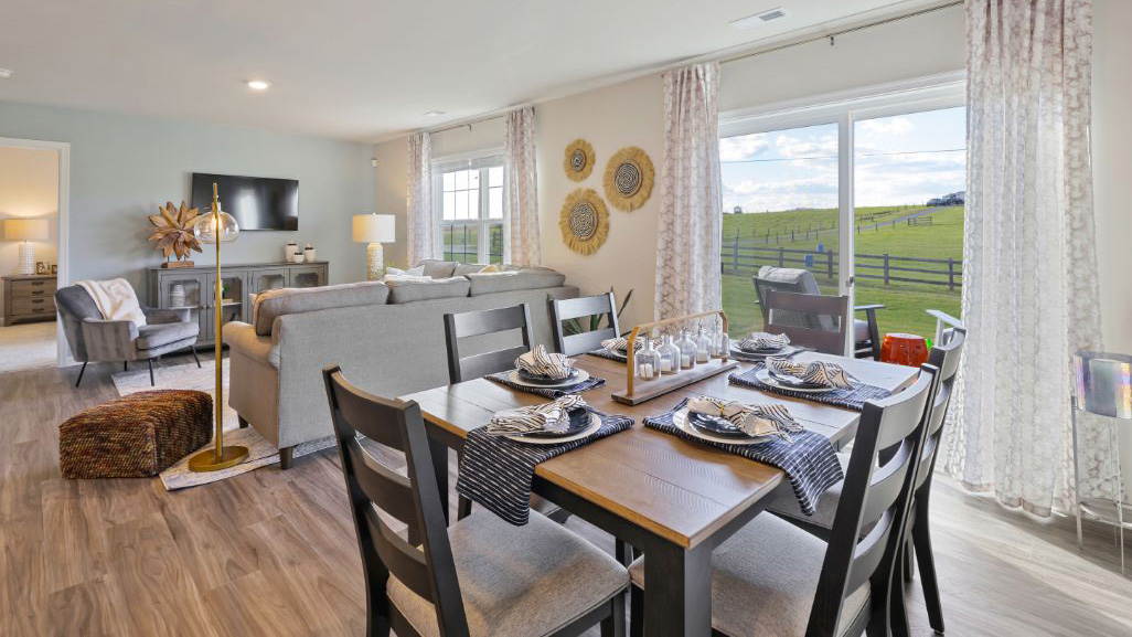 modern dining table and open concept living room