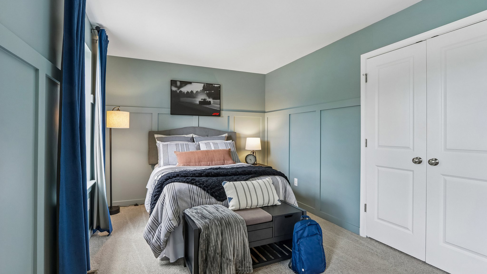 large bedroom with modern design and spacious layout