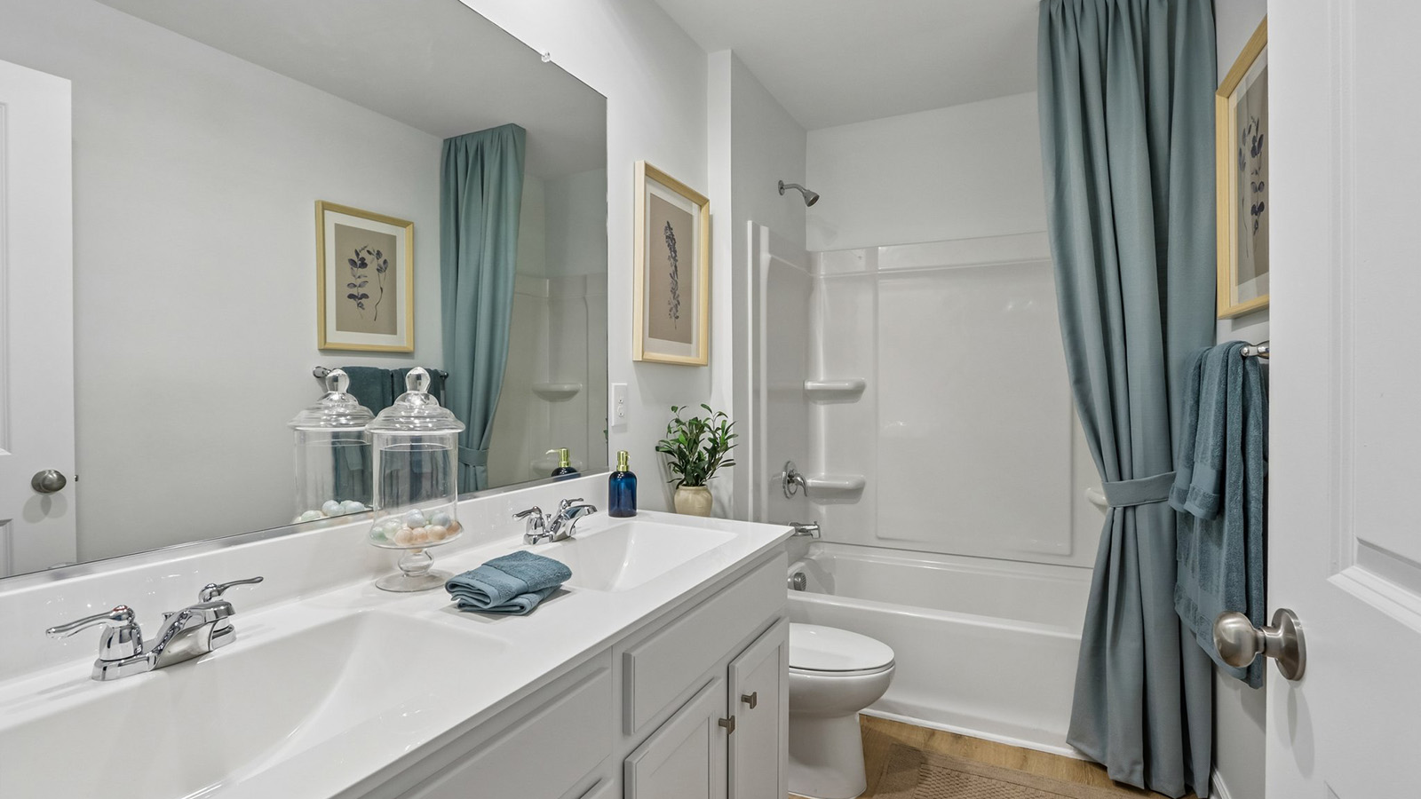 full hall bath on the second floor with double vanity