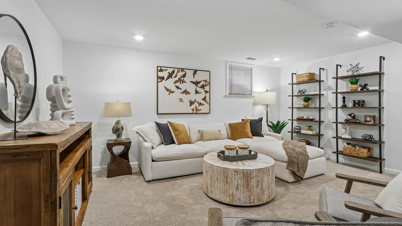 downstairs finished basement with modern design and full bath