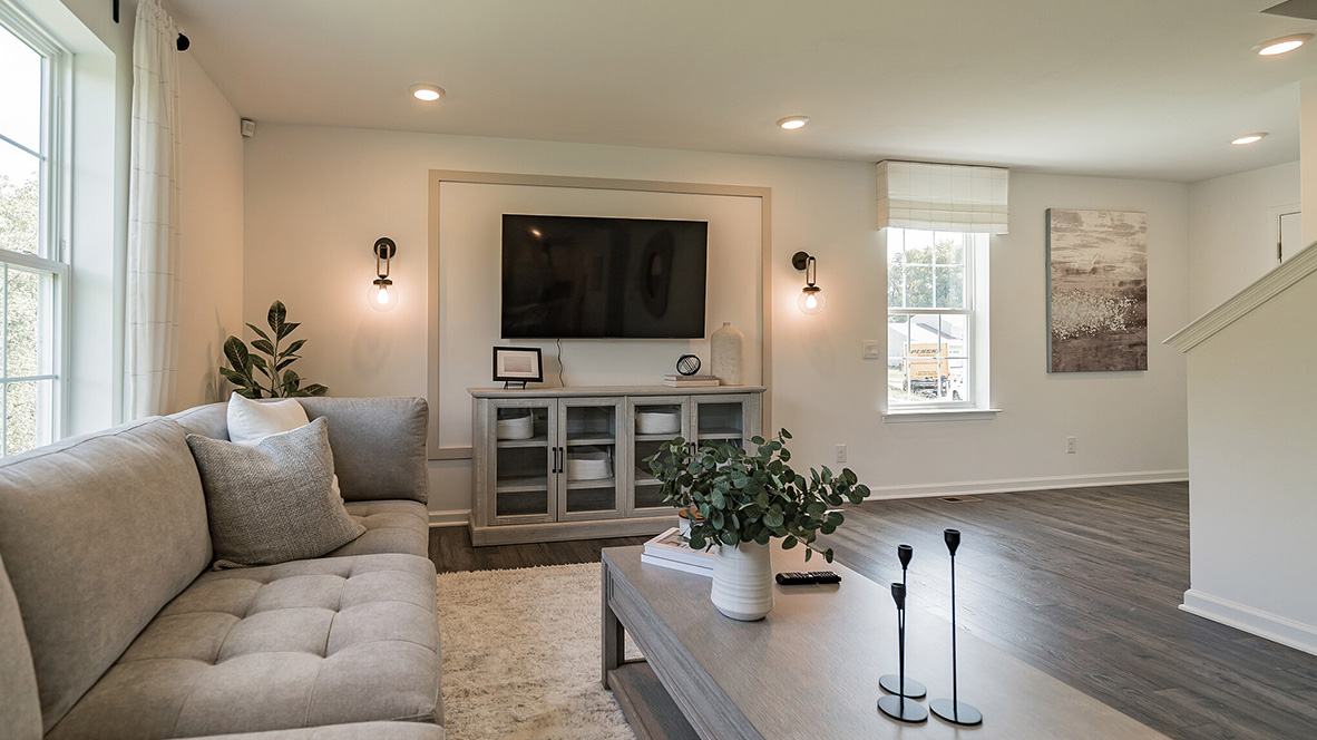 open concept living room in a deerfield model