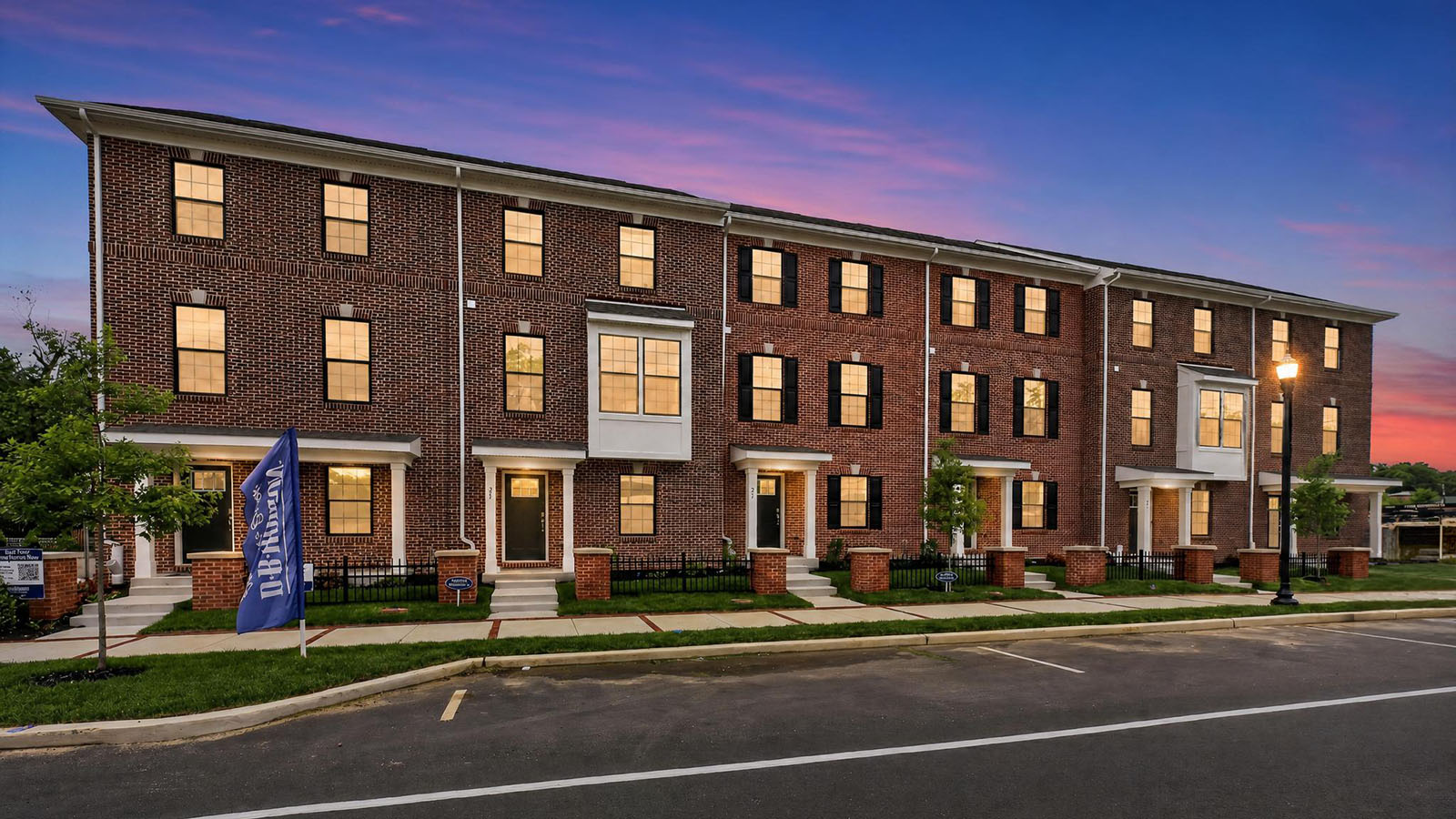 brick exterior townhomes at Lakeside Village