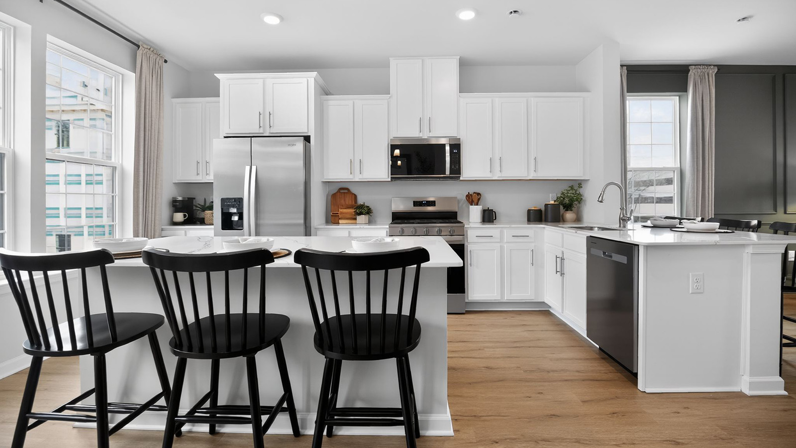 large quartz kitchen island with seating