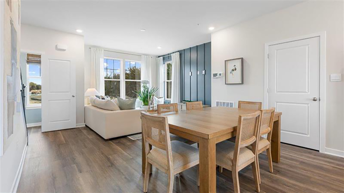 open concept living room and dining table