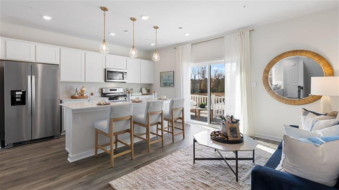 spacious kitchen and living room