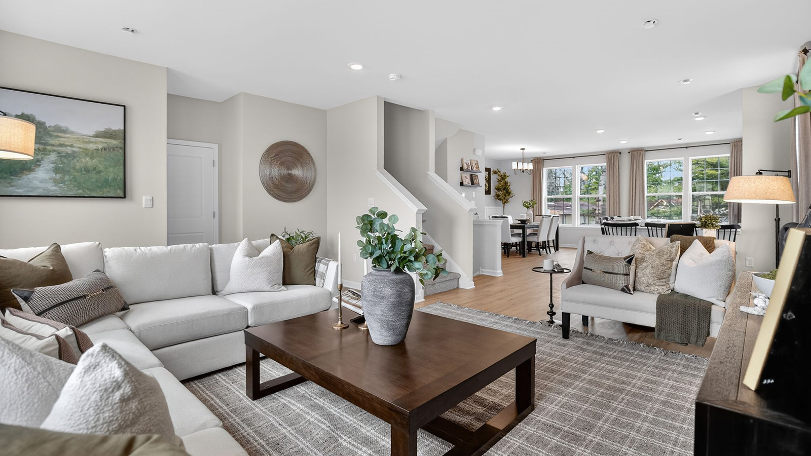 Elmore model main floor living with mid century modern design