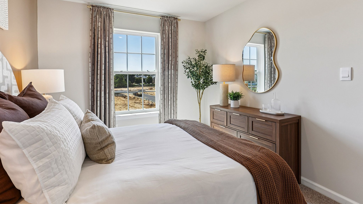 modern bedroom with dark accent colors