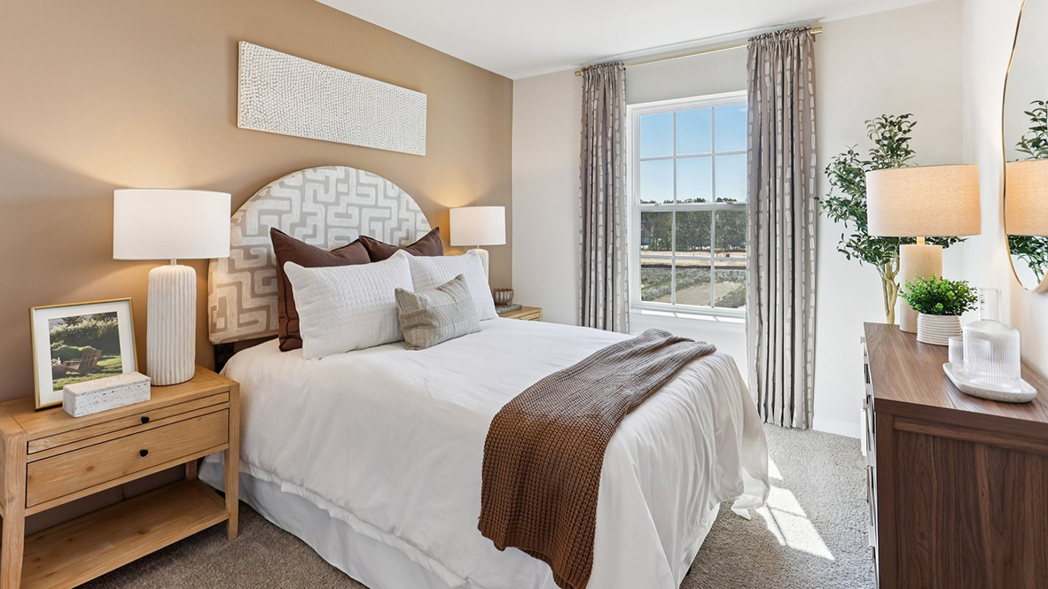 bedroom with modern design and large windows