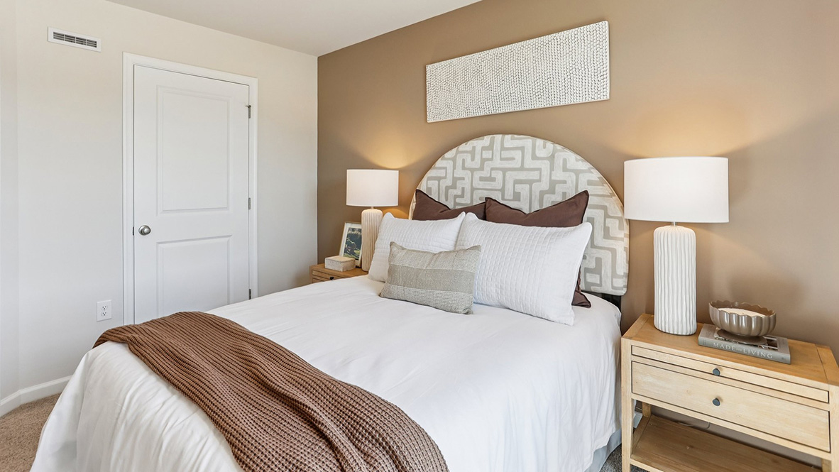 bedroom with modern design and large windows