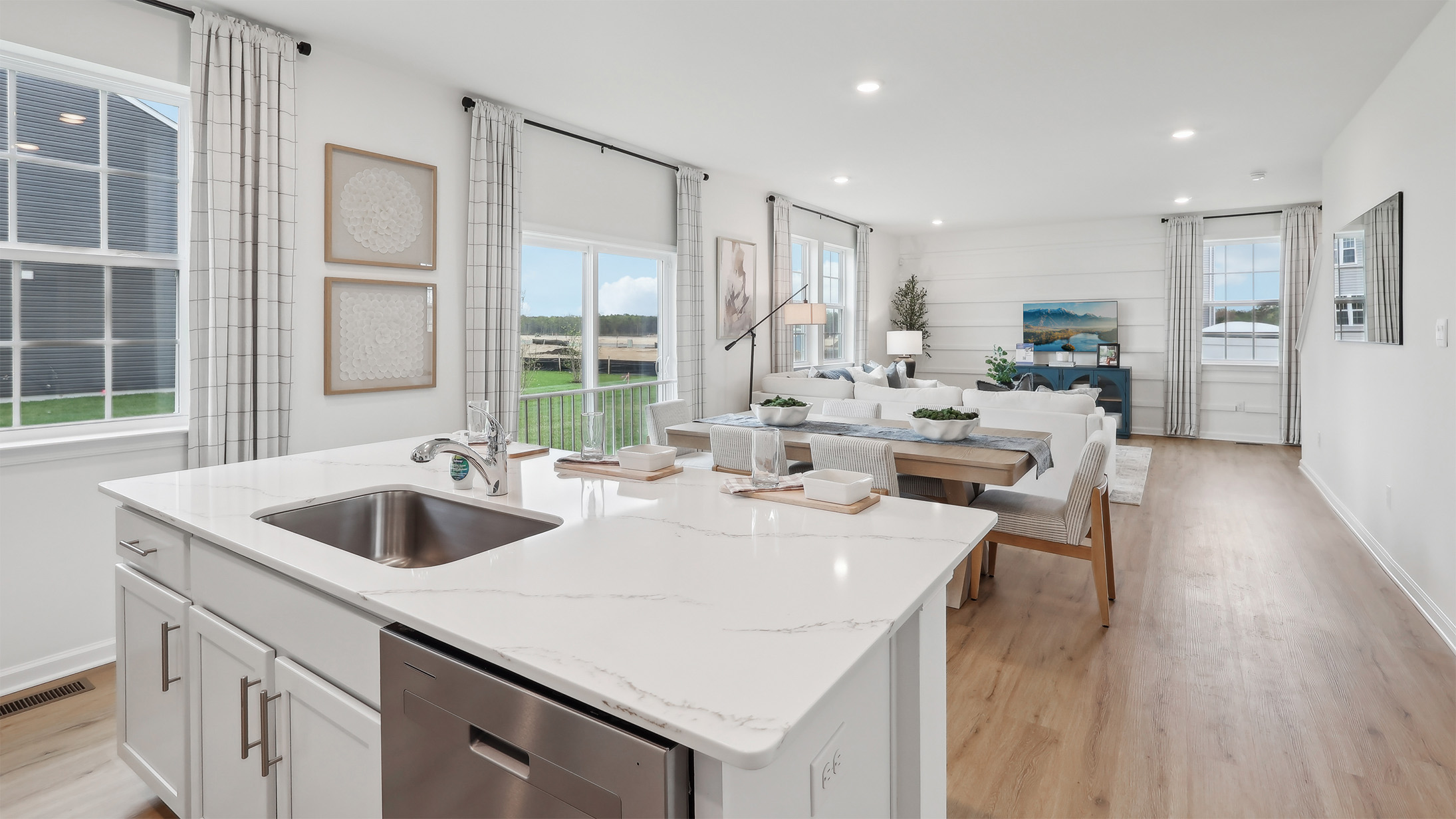 spacious quartz island in the kitchen