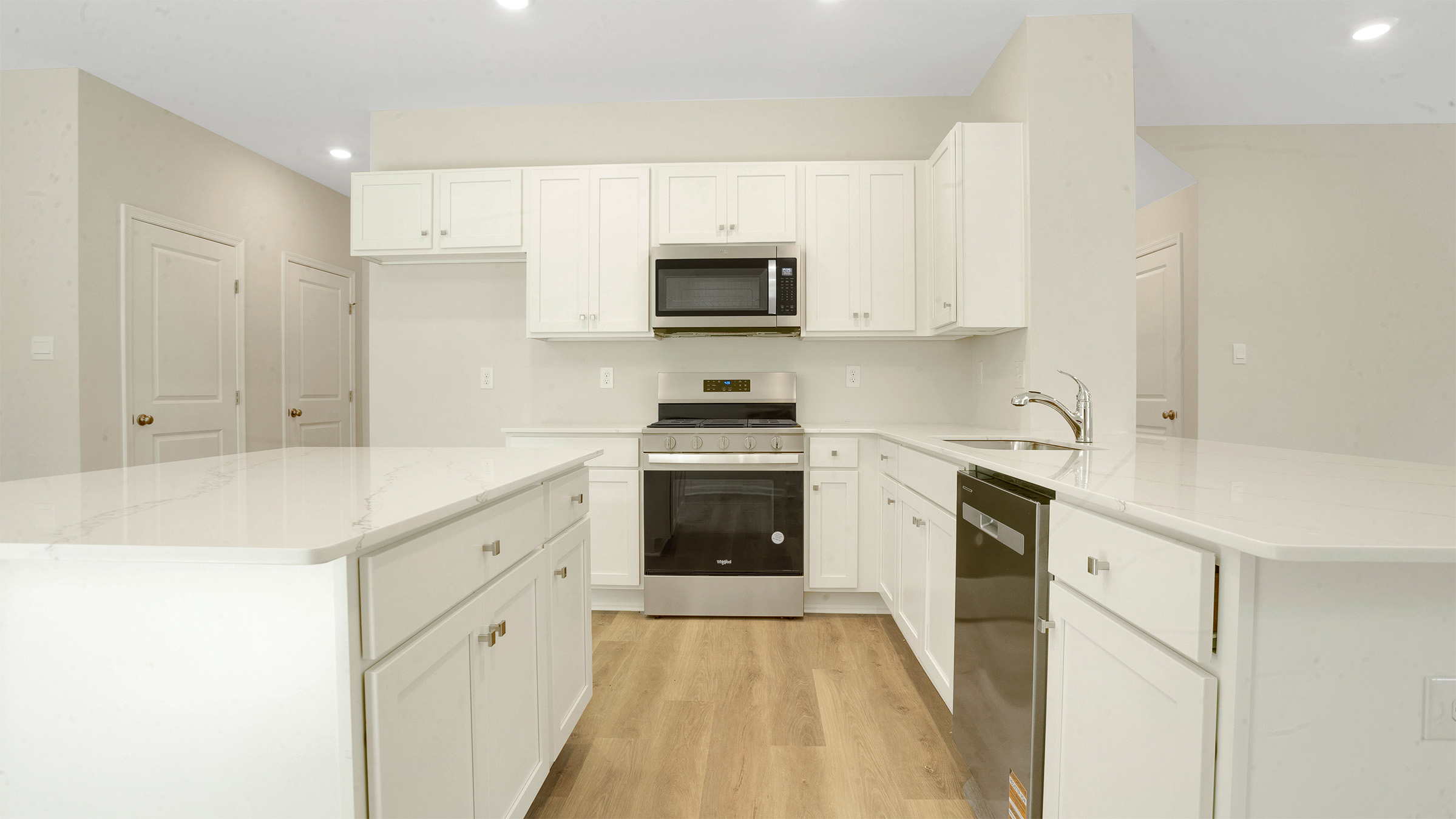 large kitchen island and modern appliances