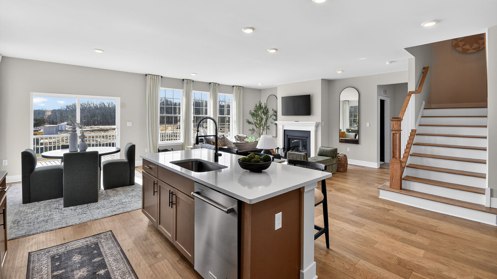 spacious kitchen with large island and modern design