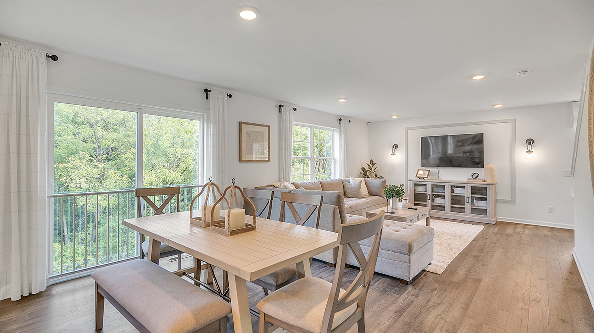 open concept living room and dining table