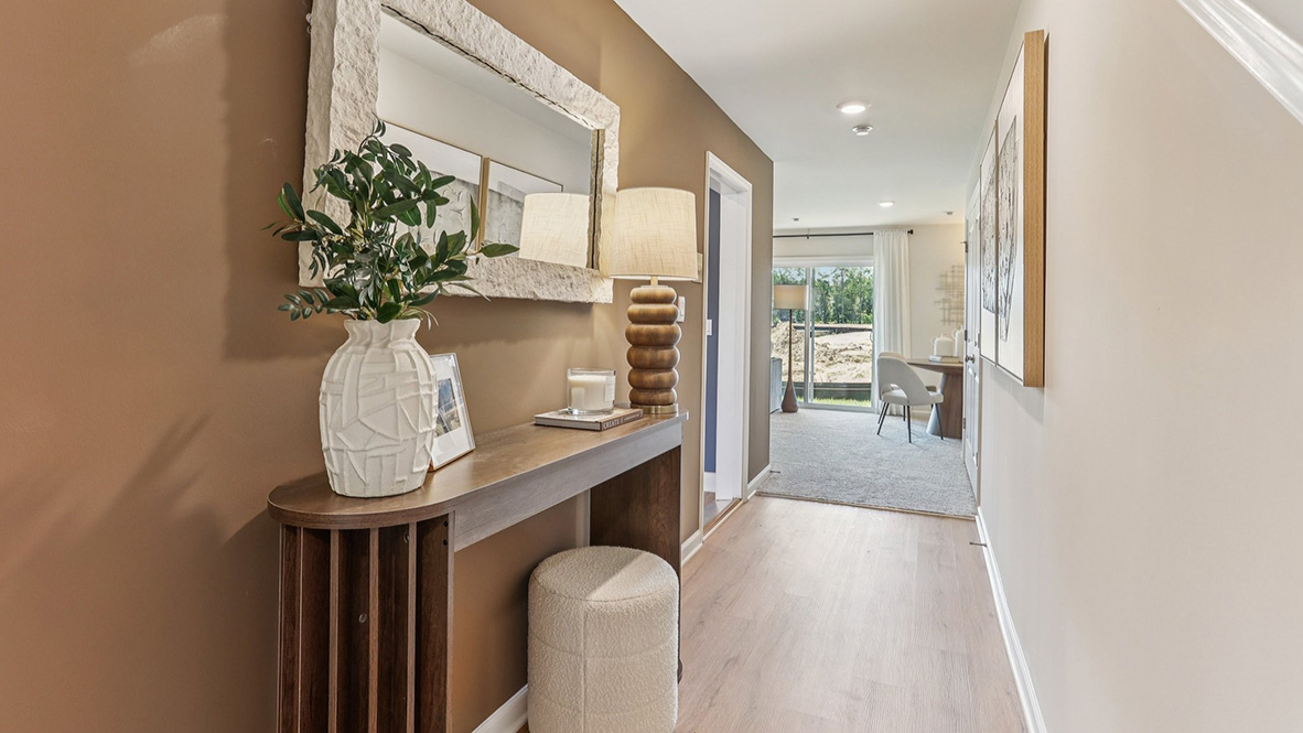 modern front entrance into the flex room