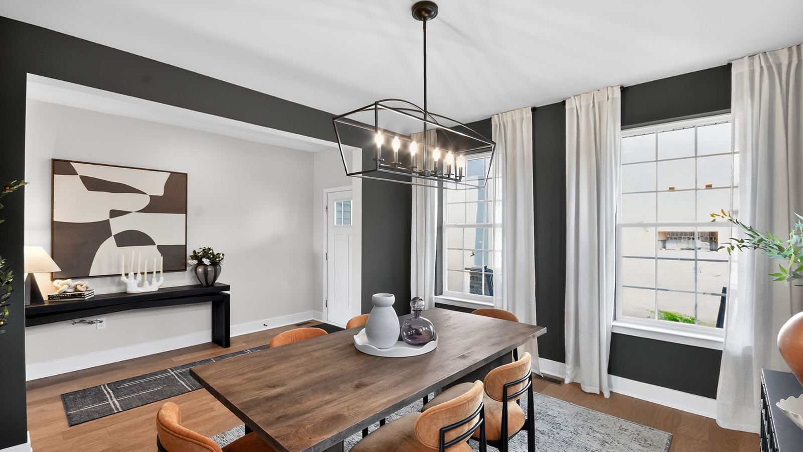 modern front entrance into the formal dining room