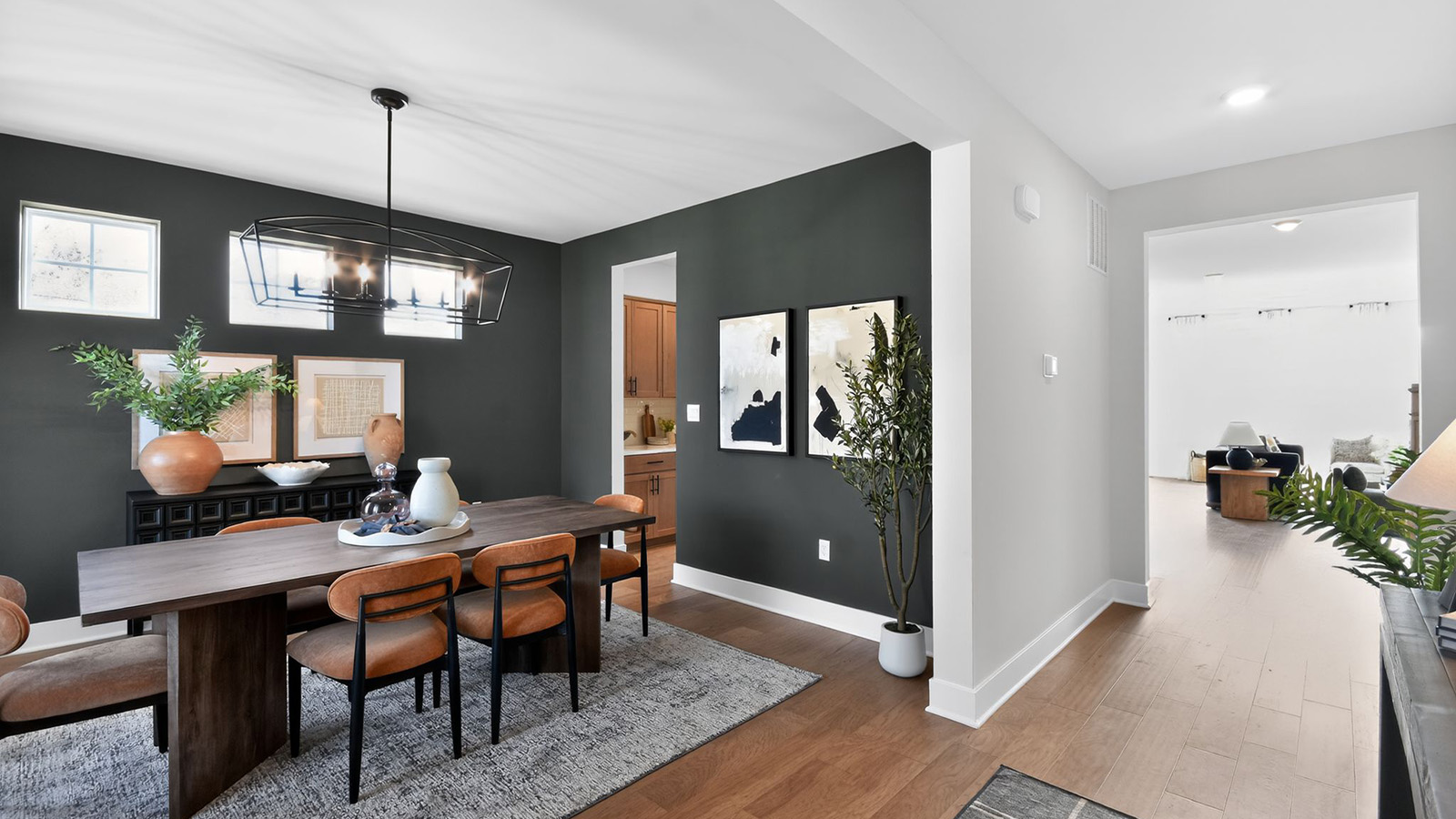 formal dining room off the front entrance with modern design