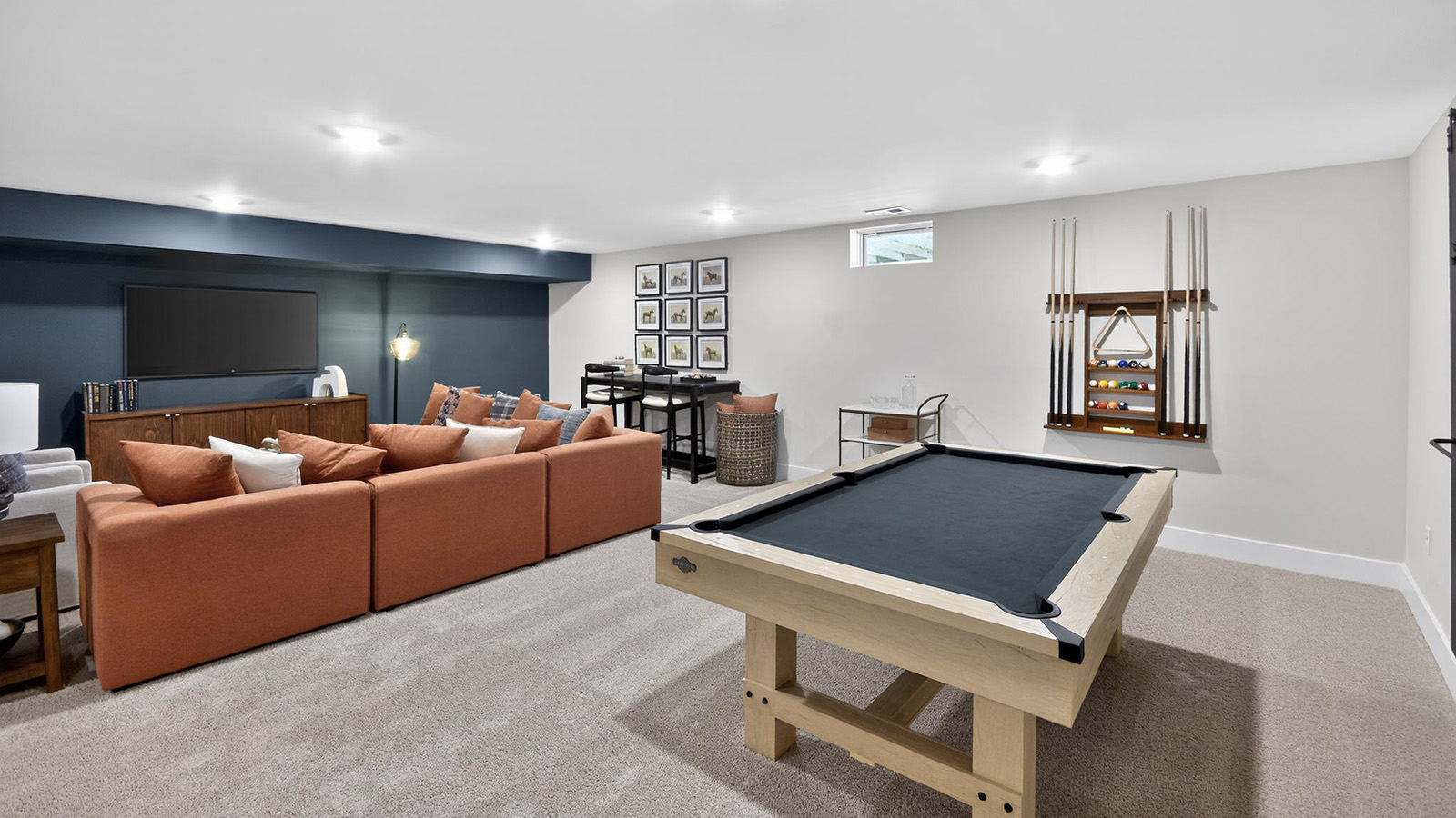 fully finished basement, designed for entertaining