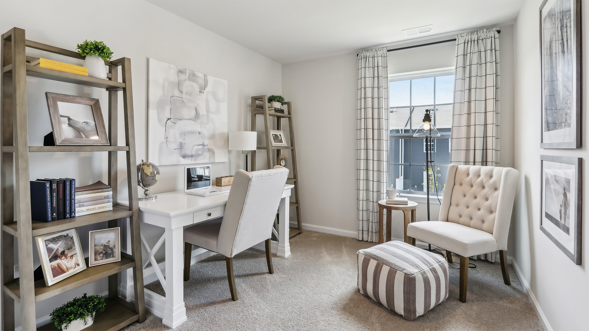modern office or bedroom with large window