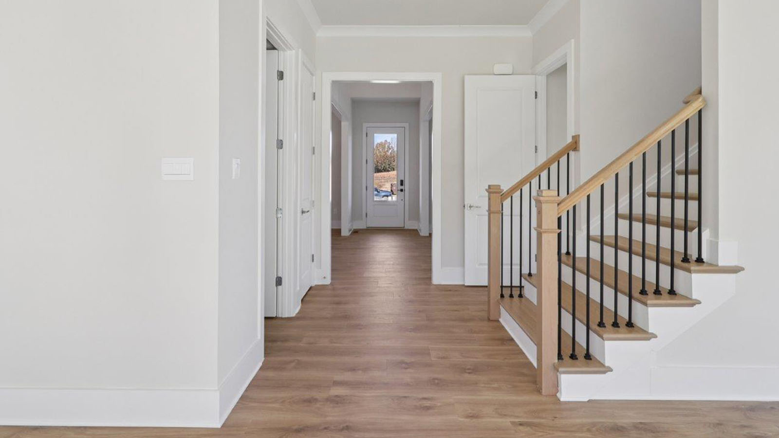 modern entrance into a stonehaven model