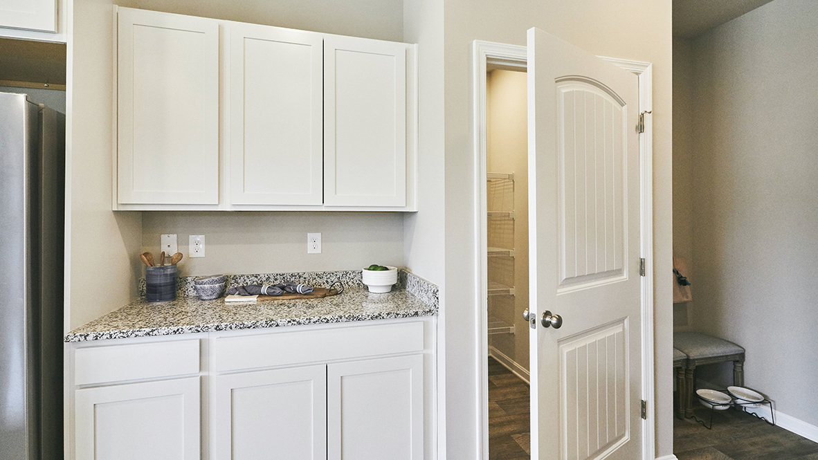 The kitchen features a generous walk-in pantry.