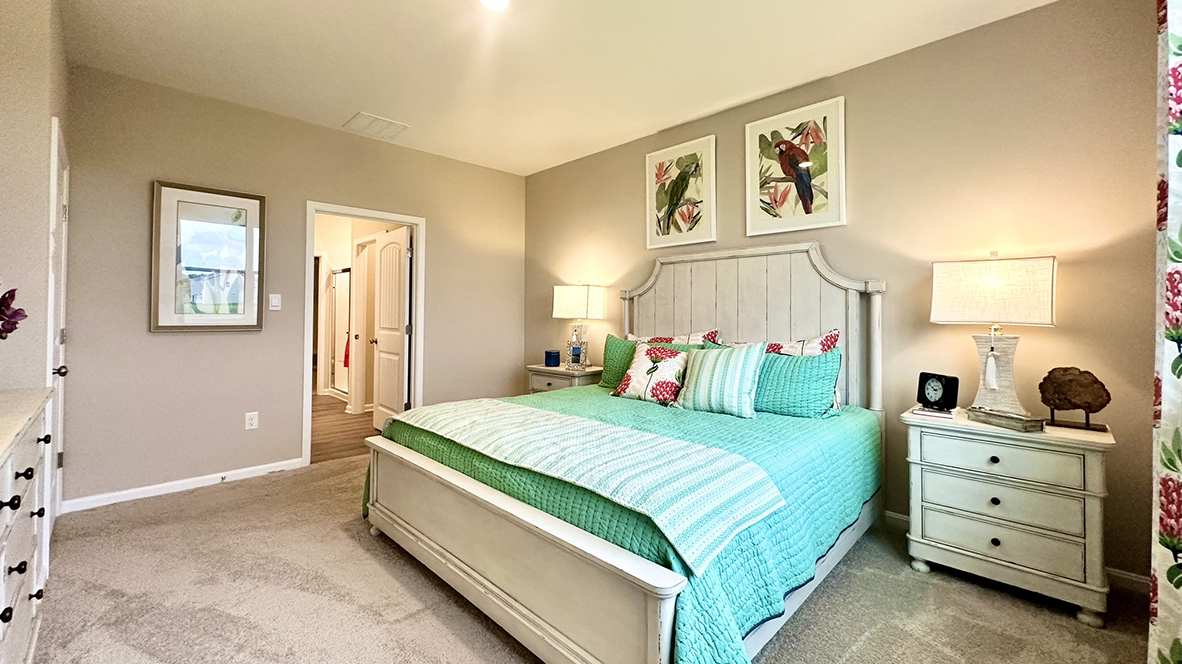 The large primary bedroom has a private bathroom.