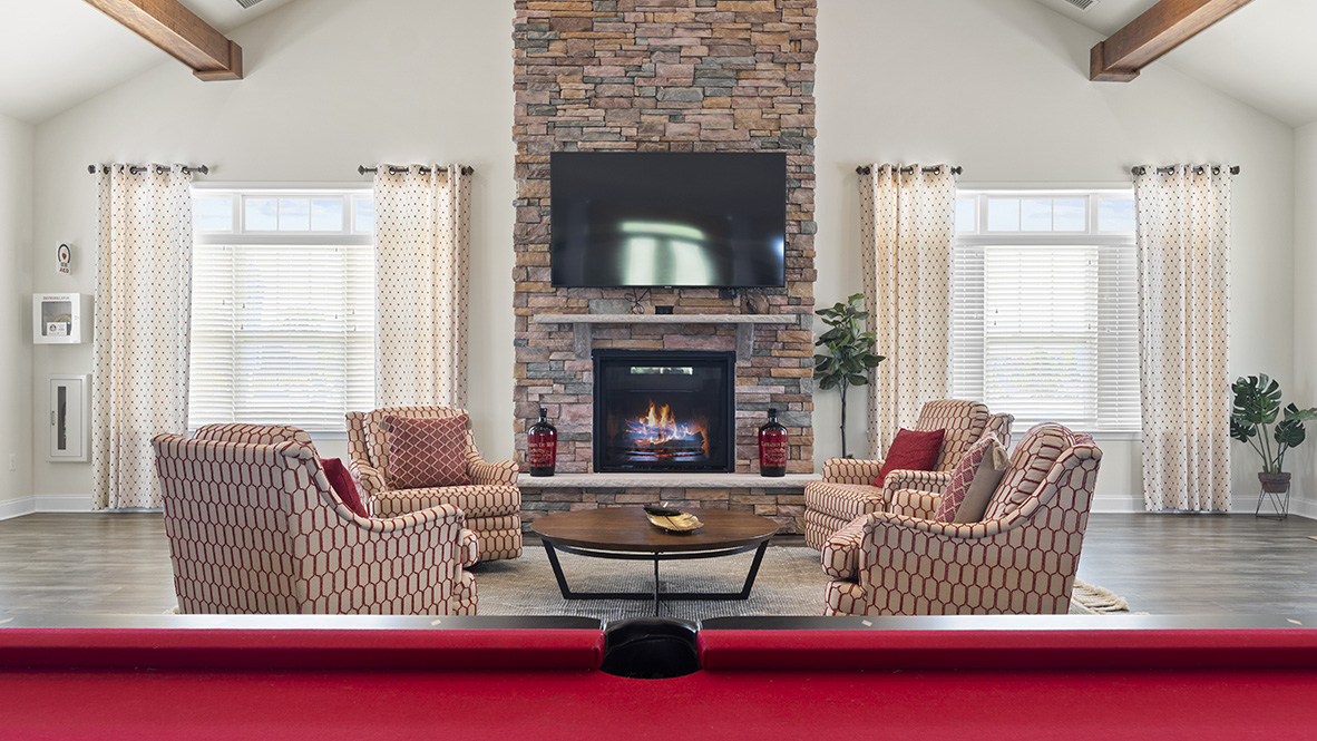 The Clubhouse at Woodfield Preserve has a large gathering space.