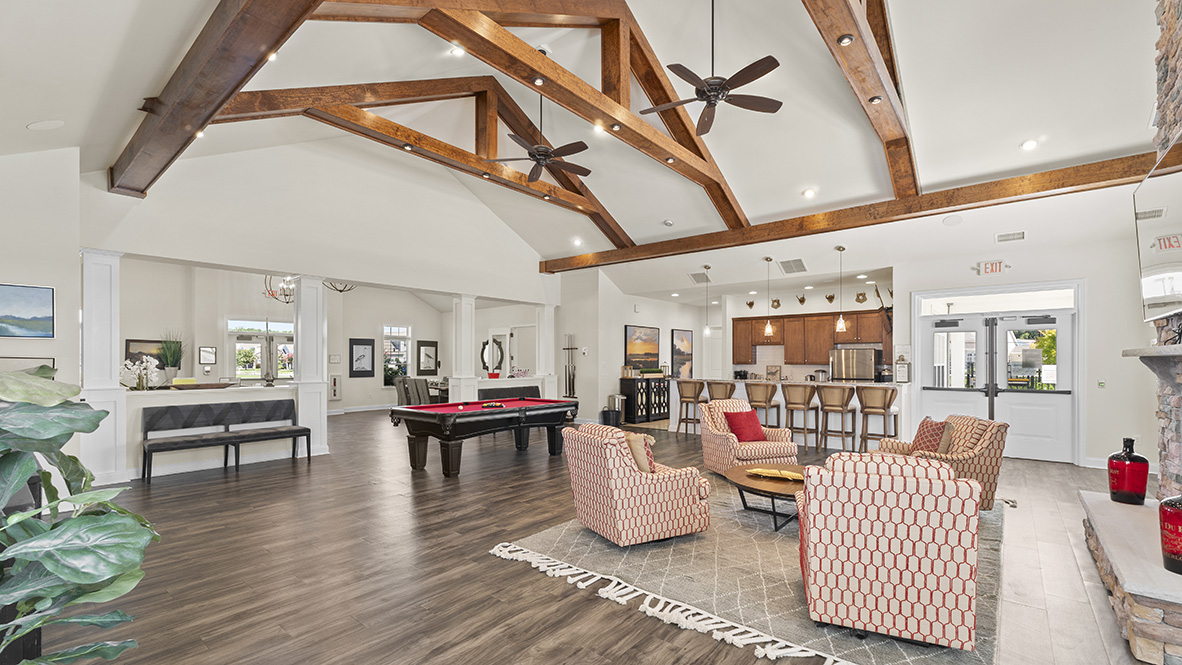 The Clubhouse at Woodfield Preserve has a large gathering space.
