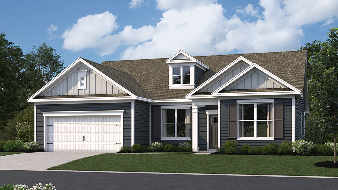 A rendering of a Galveston home with gray siding.